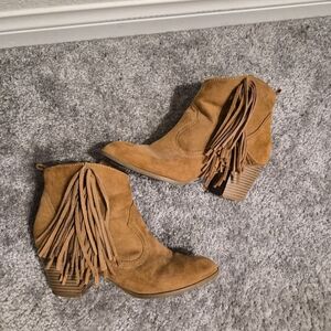 Express Tan Fringe Ankle Booties